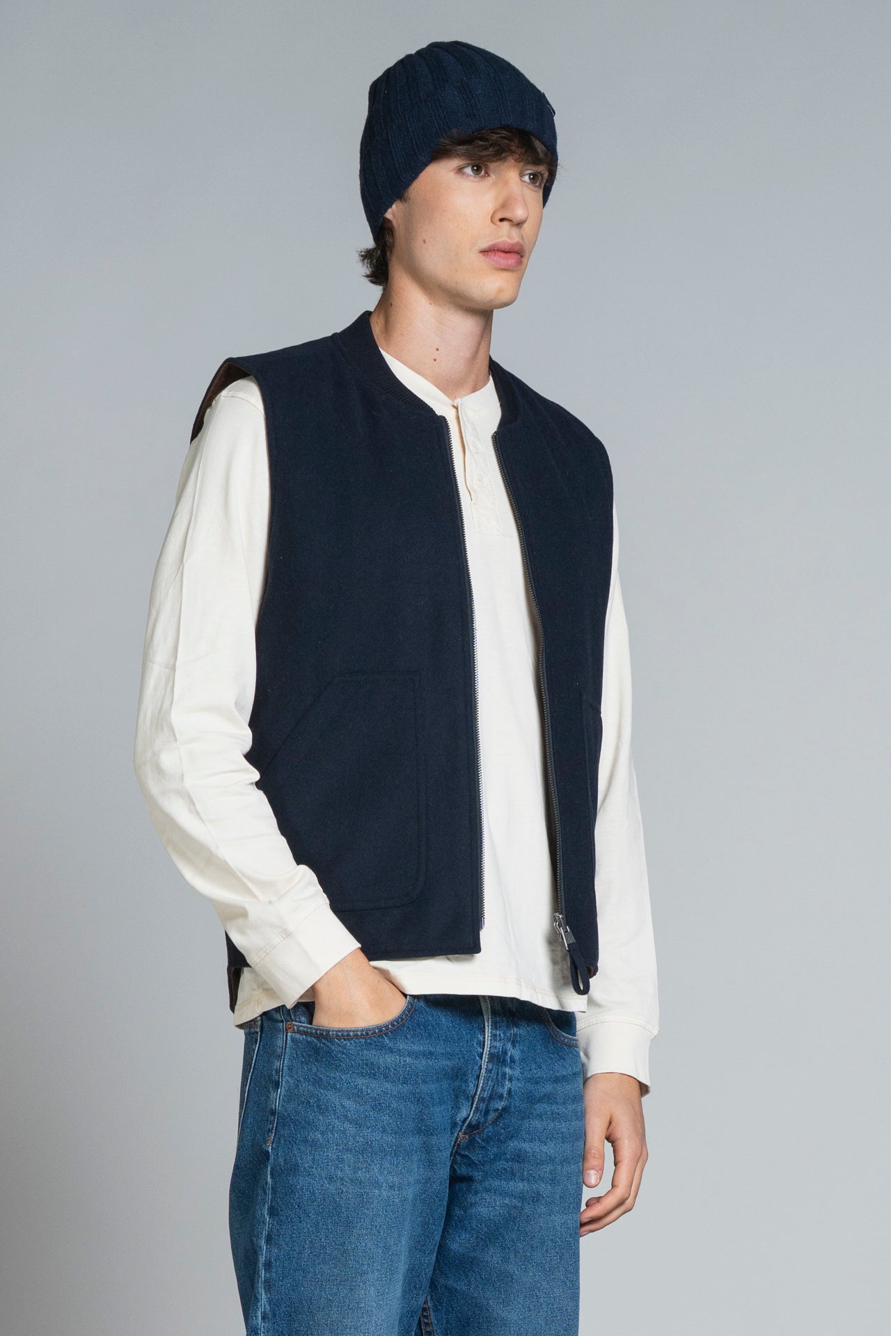 Gilet Martin Mix Wool Navy Double Face